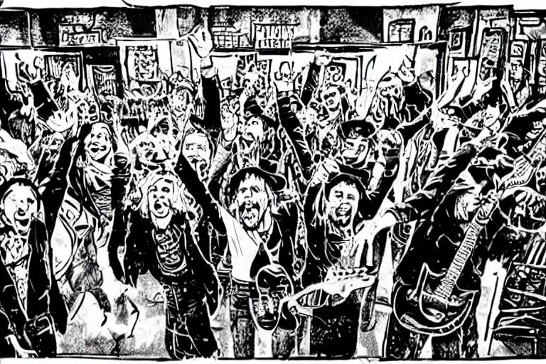 Image similar to A rough energetic snapshot of a sold-out concert by the punk band Raros, with a crazy stereotypical wizard as the lead singer.