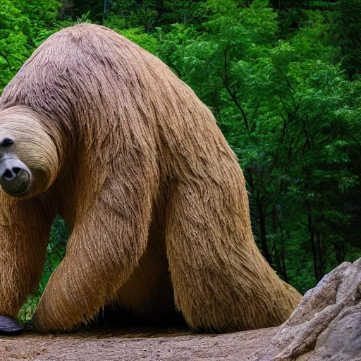 Prompt: giant ground sloth scenic hd nature photography