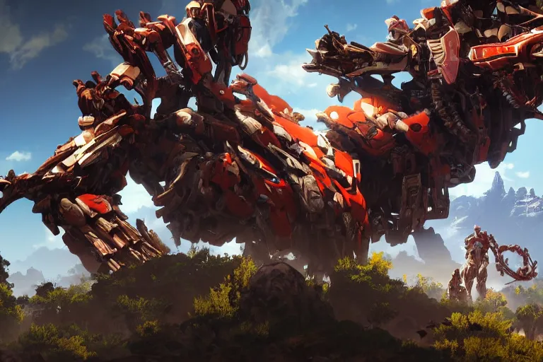 Image similar to strider machine mecha animal beast robot of horizon forbidden west horizon zero dawn bioluminiscence global illumination ray tracing hdr fanart arstation by sung choi and eric pfeiffer and gabriel garza and casper konefal