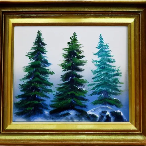 Prompt: conifer painted by bob ross