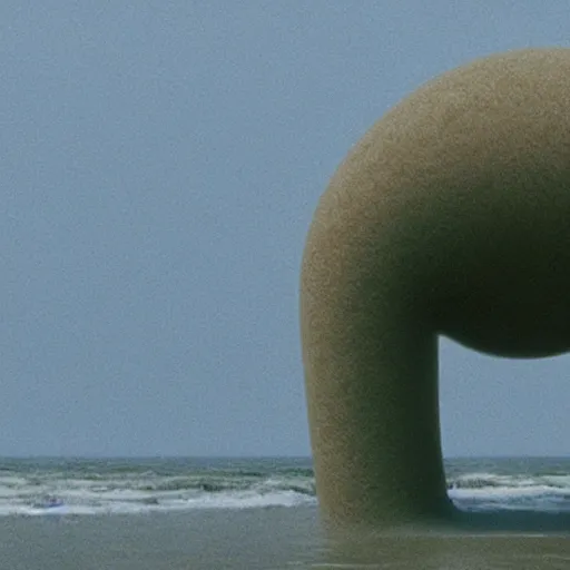 Image similar to scp - 1 2 1 4 7, strange creature emerging from the sea, film still from the movie directed by denis villeneuve with art direction by zdzisław beksinski, close up, telephoto lens, shallow depth of field