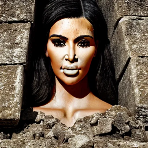 Prompt: detailed portrait of kim kardashian in mayan pyramid jungle ruins by alfred dehodencq