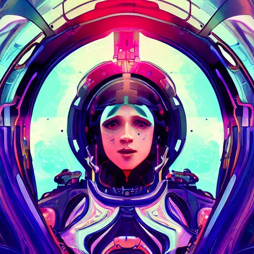 Image similar to symmetry, abstract futuristic robotic, psychedelic background, apex legends, epic lighting, illustration black outlining, ultra detailed, art by artgerm and greg rutkowski and alphonse mucha