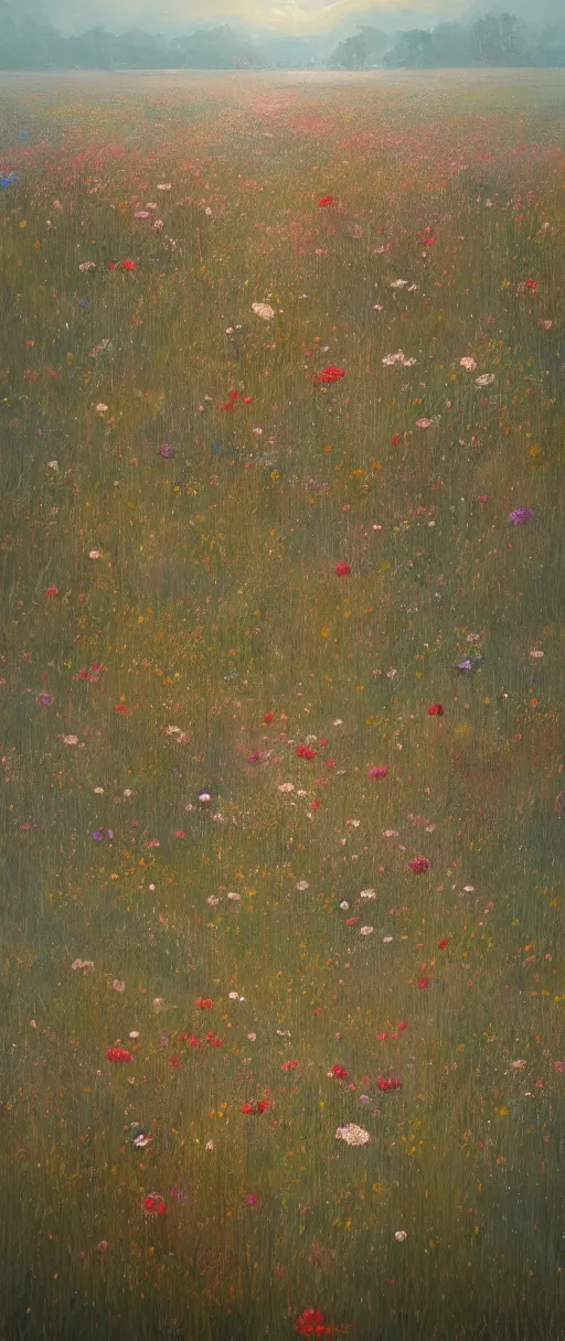 Image similar to A painting of a field of flowers trending on artstation in the style of Greg Rutkowski