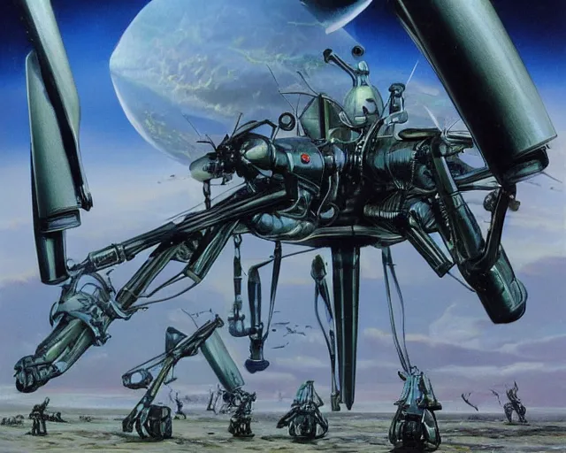 Prompt: The tripods, sci-fi cinematic scene by Jim Burns