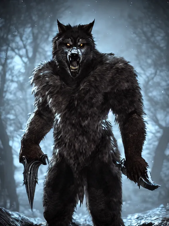 Image similar to cute handsome cuddly burly surly werewolf from van helsing unreal engine hyperreallistic render 8k character concept art masterpiece screenshot from the video game the Elder Scrolls V: Skyrim