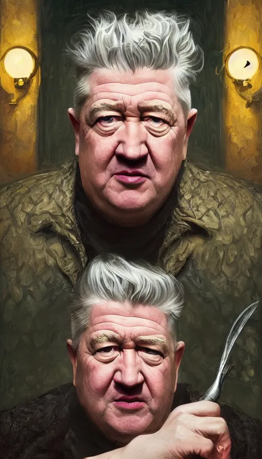 Image similar to david lynch as fat drunk tavern owner, fame of thrones, warhammer, fibonacci, sweat drops, intricate fashion clothing, insane, intricate, highly detailed, surrealistic, digital painting, artstation, concept art, smooth, sharp focus, illustration, unreal engine 5, 8 k, art by artgerm and greg rutkowski and alphonse mucha