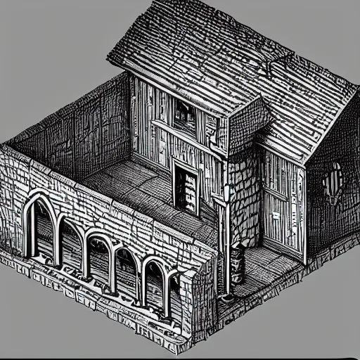 Prompt: an isometric stylized medieval house by rembrandt