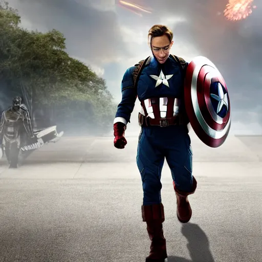 Image similar to jimmy fallon as captain america, avengers endgame movie, movie still, 8 k