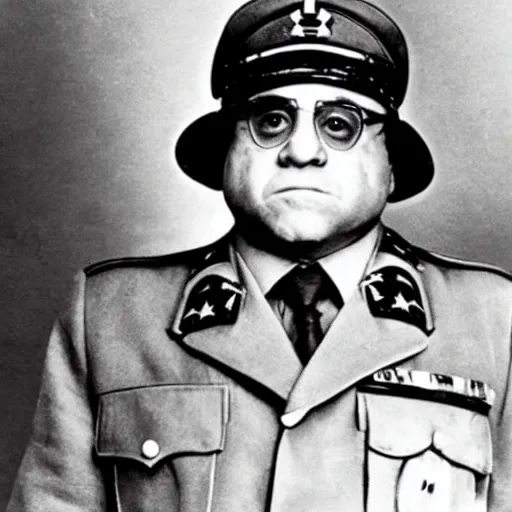 Image similar to portrait photograph of Danny DeVito as a WW2 Nazi Germany general