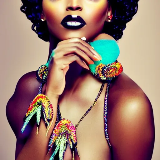 Prompt: gorgeous black woman with stunning vibrant makeup, Photoshoot, professional, photography