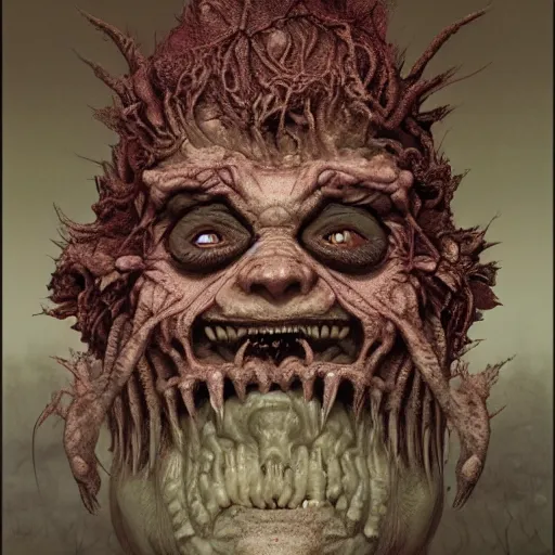 Prompt: An evil cabbage patch doll demon, fullbody, intricate, horror, highly detailed, artstation, concept art, smooth, sharp focus, illustration, art by greg rutkowski and orientalism and bouguereau and Zdzislaw Beksinski, good clear quality, lighting, biology, symmetrical artwork, perfect face, 135 mm, cinematic, hyper realism, high detail, octane render, 8k, chrome accents