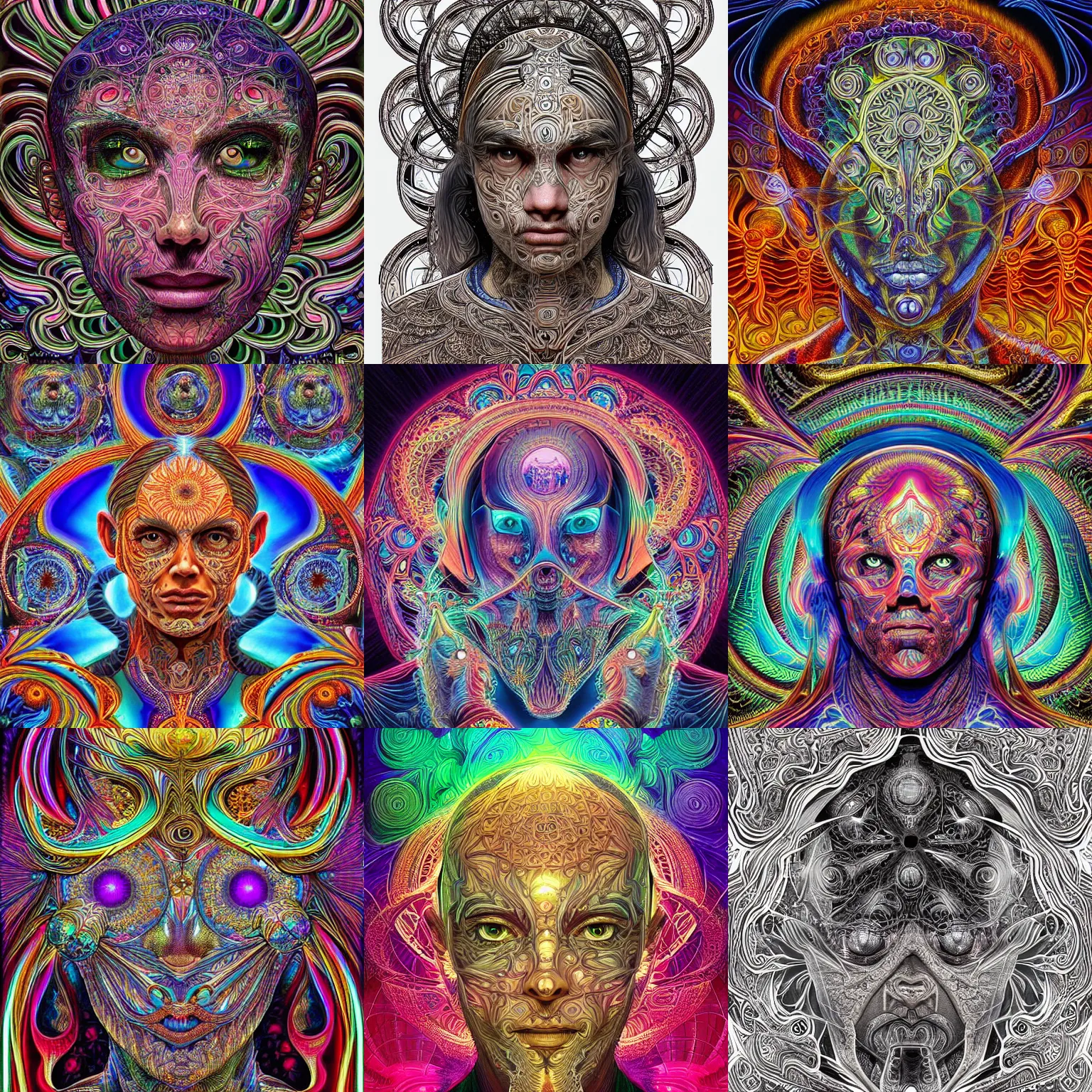 Prompt: a intricate ornate psychedelic image of a transparent head, digital art by felix kelly, alex grey, dan mumford, artgerm, psychedelic art, psychedelic, fractalism, fractals, sacred geometry, artstation, detailed, art, hyper realism, hyper detailed, cgsociety, ue 5, hd, 3 d