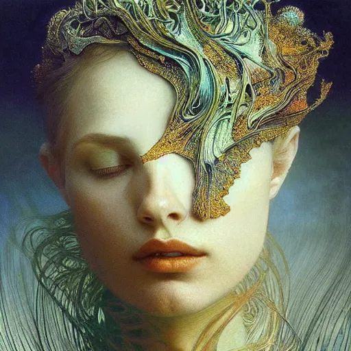 Image similar to queen of jupiter by zdzisław beksinski, iris van herpen!!!, raymond swanland and alphonse mucha. highly detailed!, hyper - real, beautiful!