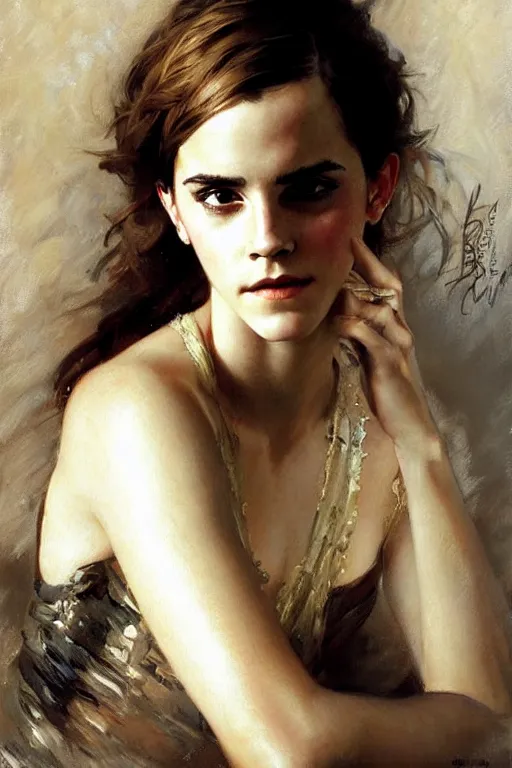 Image similar to emma watson detailed portrait painting by gaston bussiere craig mullins j. c. leyendecker