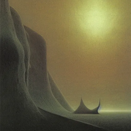 Prompt: A Landscape by Zdzisław Beksiński and Peter Elson