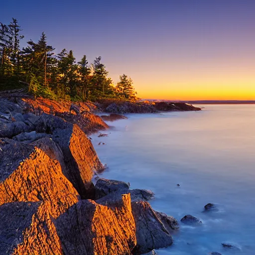 Prompt: Coast of Maine at Dawn by Raphael