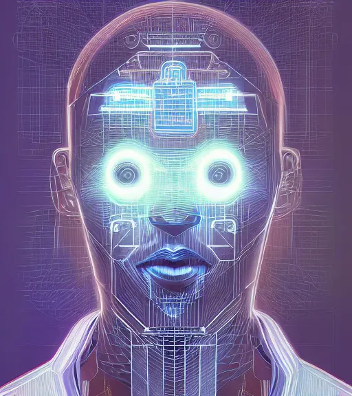 Prompt: symmetry!! african prince of technology, solid cube of light, hard edges, product render retro - futuristic poster scifi, lasers and neon circuits, brown skin man african prince, intricate, elegant, highly detailed, digital painting, artstation, concept art, smooth, sharp focus, illustration, dreamlike, art by artgerm