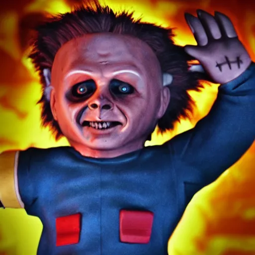 Image similar to michael myers cuddling chucky realistic cinematic hdr 3 5 mm