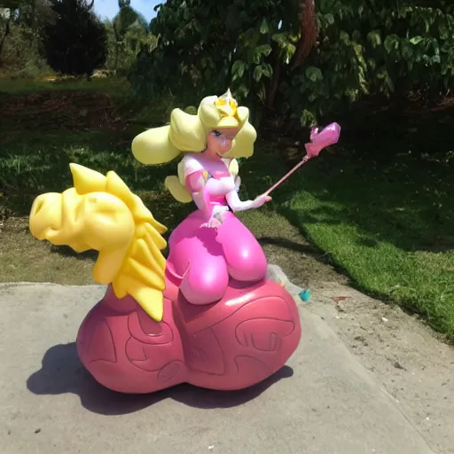 Image similar to Princess peach riding a dragon