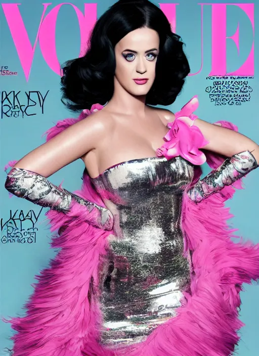 Image similar to katy perry styled by nick knight posing, full body shot, vogue magazine, canon, highly realistic. high resolution. highly detailed. dramatic. 8 k. 4 k.