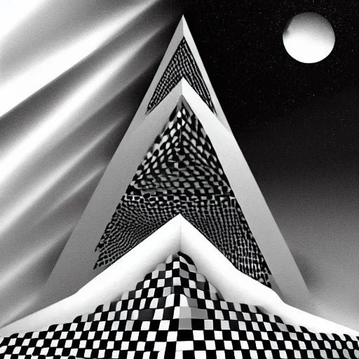 Image similar to A black and white freemasonic chequered surrealist digital painting of a stairway to into the clouds in the art style of jeff koons, Gilbert williams, Edwin Frederic Church and Christopher Balaskas, trending on artstation, 4k UHD