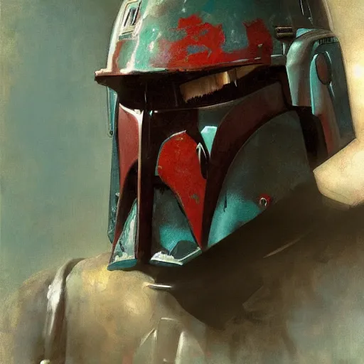 Image similar to portrait of an emotional bobba fett, by jeremy mann, anders zorn.