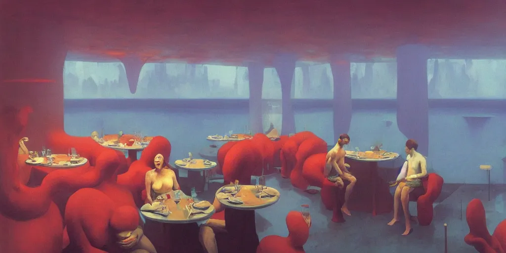 Image similar to spherical lava people at underwater restaurant Edward Hopper and James Gilleard, Zdzislaw Beksinski highly detailed