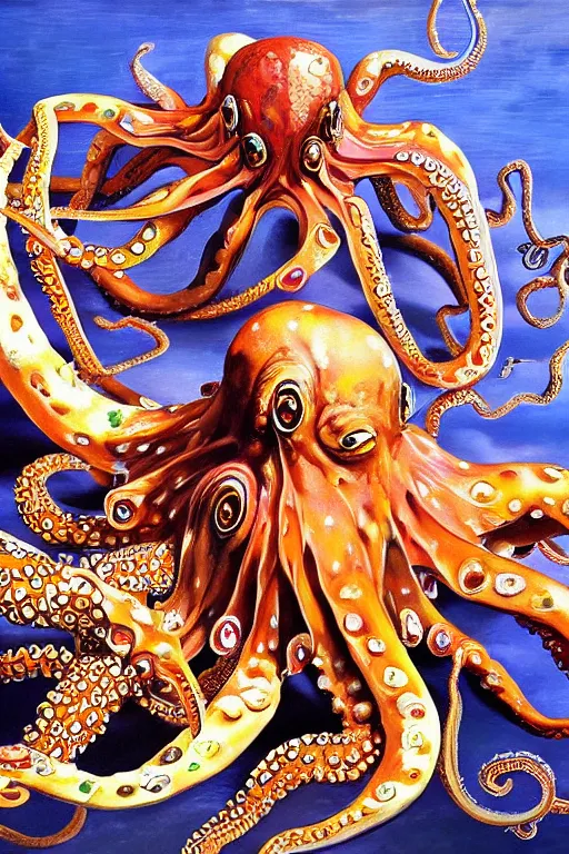 Image similar to Intricate stunning highly detailed octopus, oil painting by Salvador Dali, surreal, ultra realistic, artstation