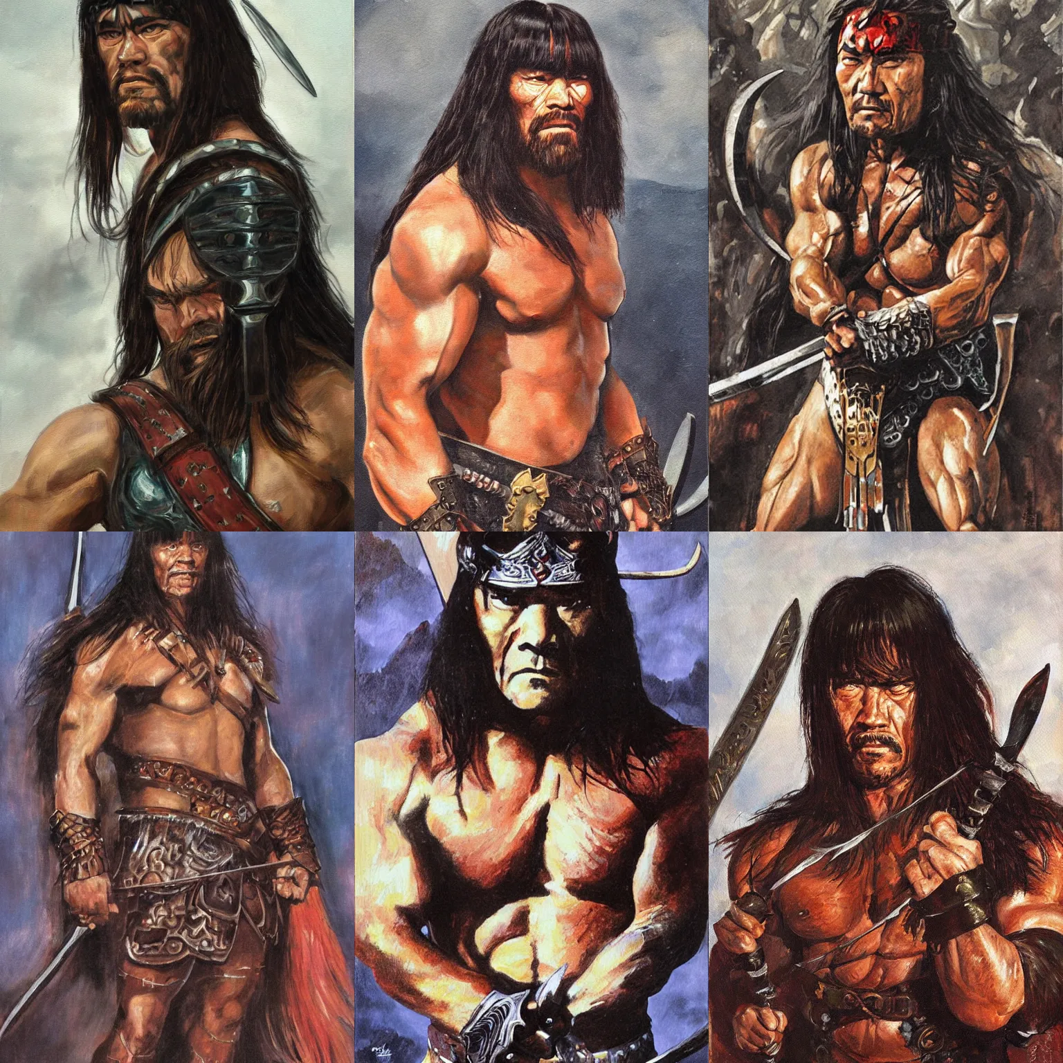 Prompt: portrait of conan the barbarian, painting by takashi hashimoto