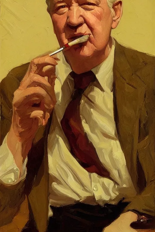 Image similar to david lynch smoking, painting by jc leyendecker!!, angular, brush strokes, painterly, vintage, crisp