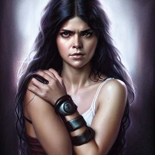 Image similar to digital illustration, portrait of octavia blake is skairipa in the 100 tv show, by artgerm, by krenz cushart, by peter kemp, by ross tran