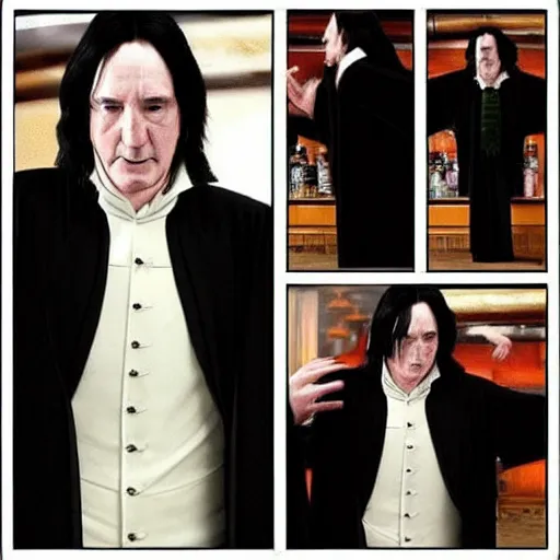 Image similar to Severus Snape dances in a bar, realistic, full body, very detailed, super realistic