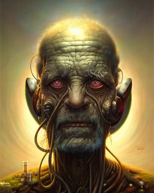 Image similar to a detailed portrait of Biopunk old man by Tomasz Alen Kopera and Peter Mohrbacher