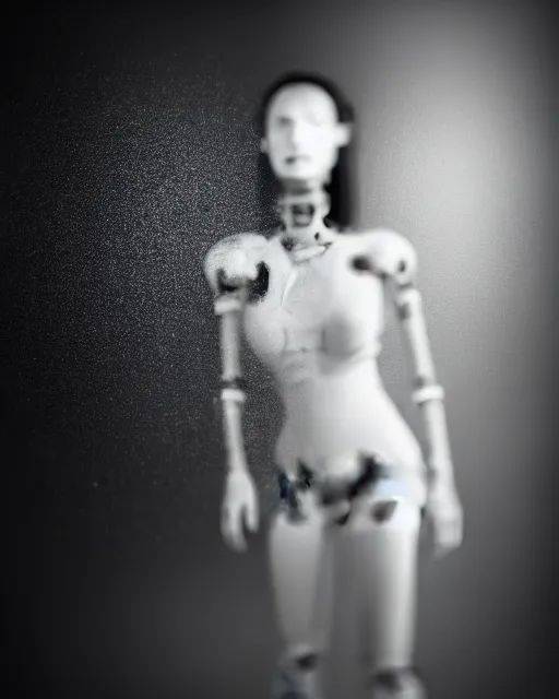 Image similar to black and white high quality photo of a beautiful female AI vegetal-cyborg looking into a sci-fi mirror, volumetric lighting, liminal space, brutalism, foggy, dreamy, shiny, hyperdetailed, bokeh, photorealistic, cinematic, masterpiece, Metropolis, elegant, dark, by Man Ray in the style of Horst P. Horst, octane render, 8K,