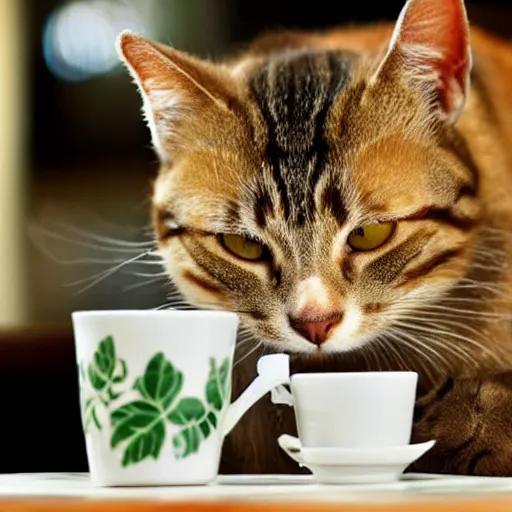 Image similar to cat drinking tea