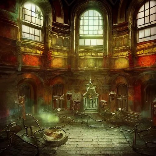 Prompt: eldritch legislature, fantasy illustration, realistic colorful photography, interior, hyperrealism