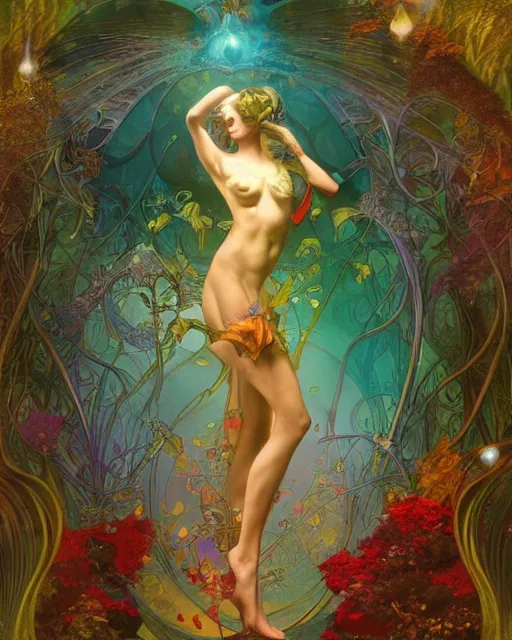 Image similar to a beautiful fairy in a morning dreamland, coherent design, symmetrical, vivid color, complementary color, golden ratio, detailed, sharp lines, intricate, rainbowshift, by james gurney, by brian froud, by peter mohrbacher, by alphonse mucha, by maxfield parrish, by karol bak, deviantart, octane render