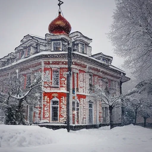 Prompt: a russian house in the snow