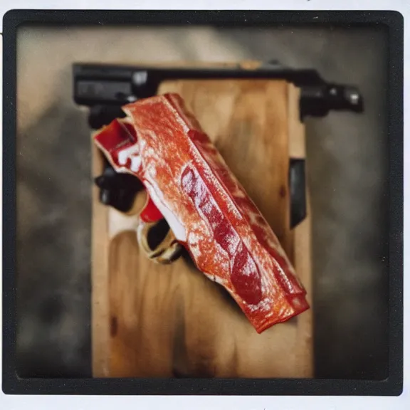 Image similar to pistol made out of meat, high quality polaroid photo