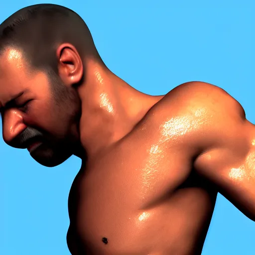 Image similar to buff man crying, 3d render, photorealistic, detailed, 8k