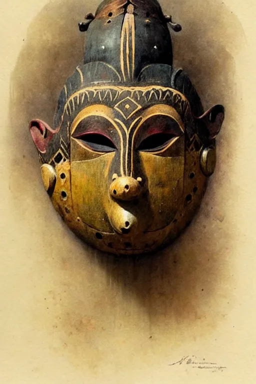 Prompt: ( ( ( ( ( javanese mask. muted colors. ) ) ) ) ) by jean - baptiste monge!!!!!!!!!!!!!!!!!!!!!!!!!!!