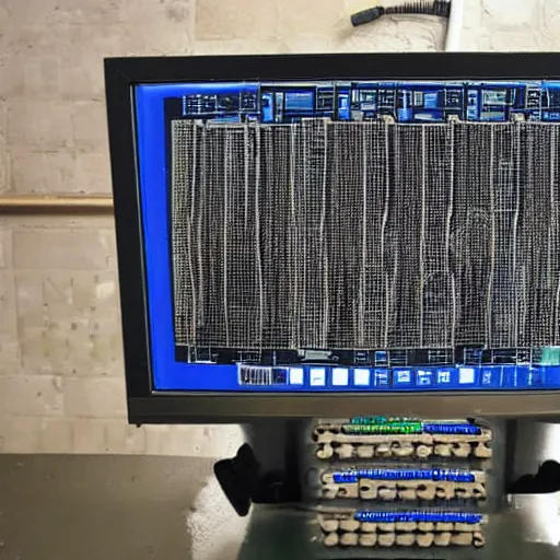 Image similar to big computer, wired up to circuit boards