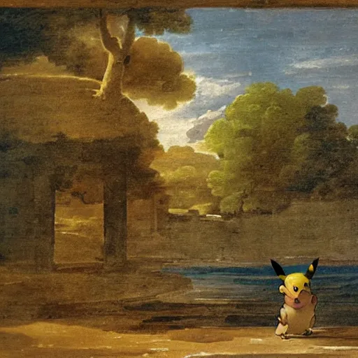 Image similar to a painting of Pikachu by claude lorrain