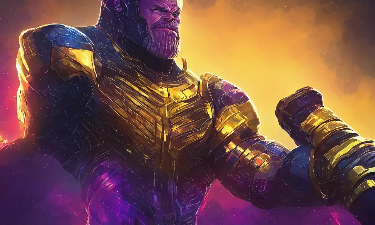 Image similar to alena aenami artworks of thanos with gauntlet in 4 k