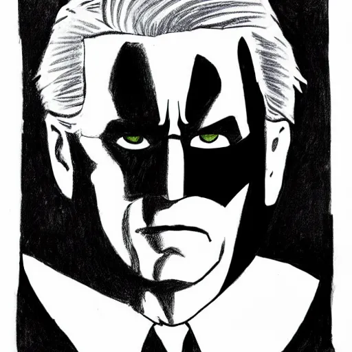 Image similar to a children's drawing of joe biden as batman, crayon, paper