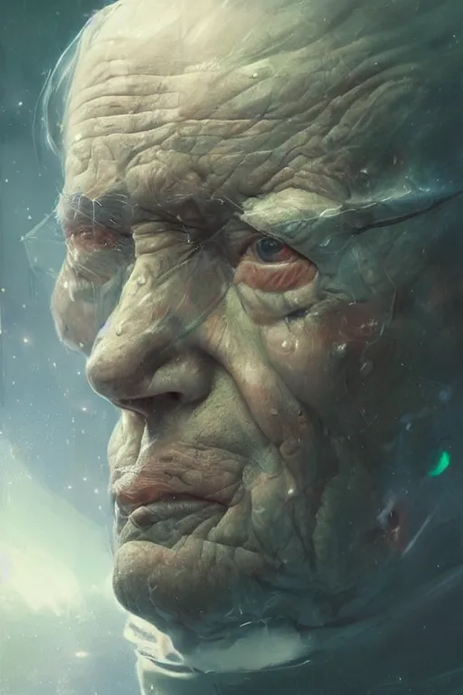 Image similar to the look of an elderly person 4 2 8 8 4 6 full of wrinkles and imperfections by artgem and greg rutkowski, highly detailed, high contrast, light reflection, trippy, nebula, trending on artstation