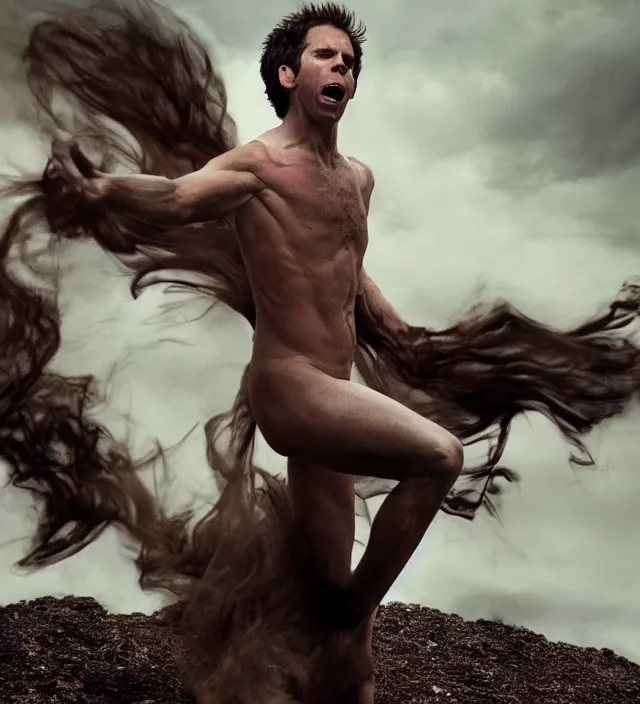 Prompt: dramatic photo of dennis reynolds untethered rage by annie leibovitz