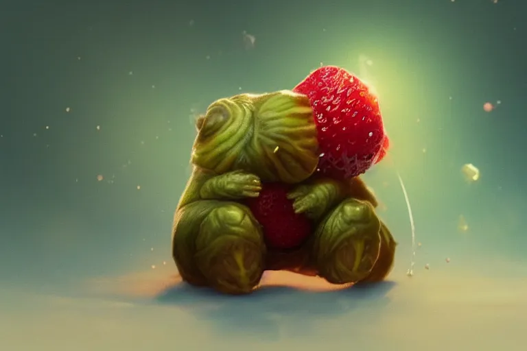 Prompt: the cutest tardigrade spitting in strawberries artstation golden hour trending on Flickr pink and green cinematic high details photorealistic 35mm