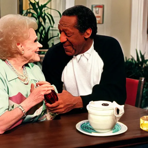 Image similar to bill cosby handing betty white a drink